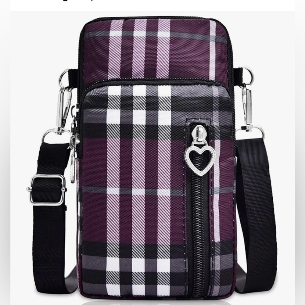 NEW Lightweight Small Nylon Crossbody Cell Phone Travel Pouch in Purple Stripes